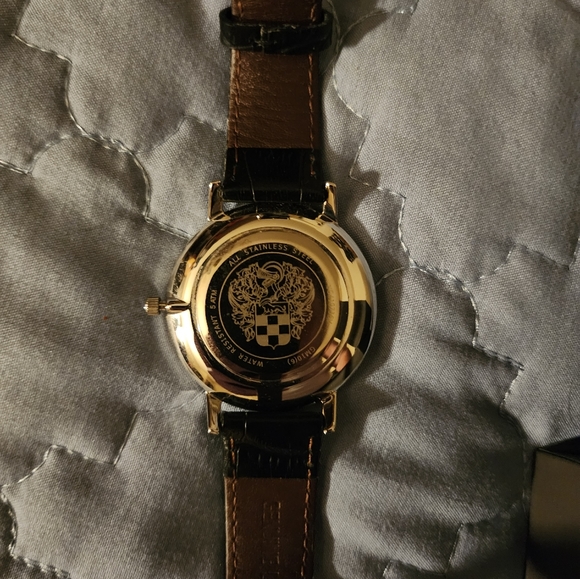 Vince Camuto mens watch NWOT NIB black leather - Picture 2 of 5